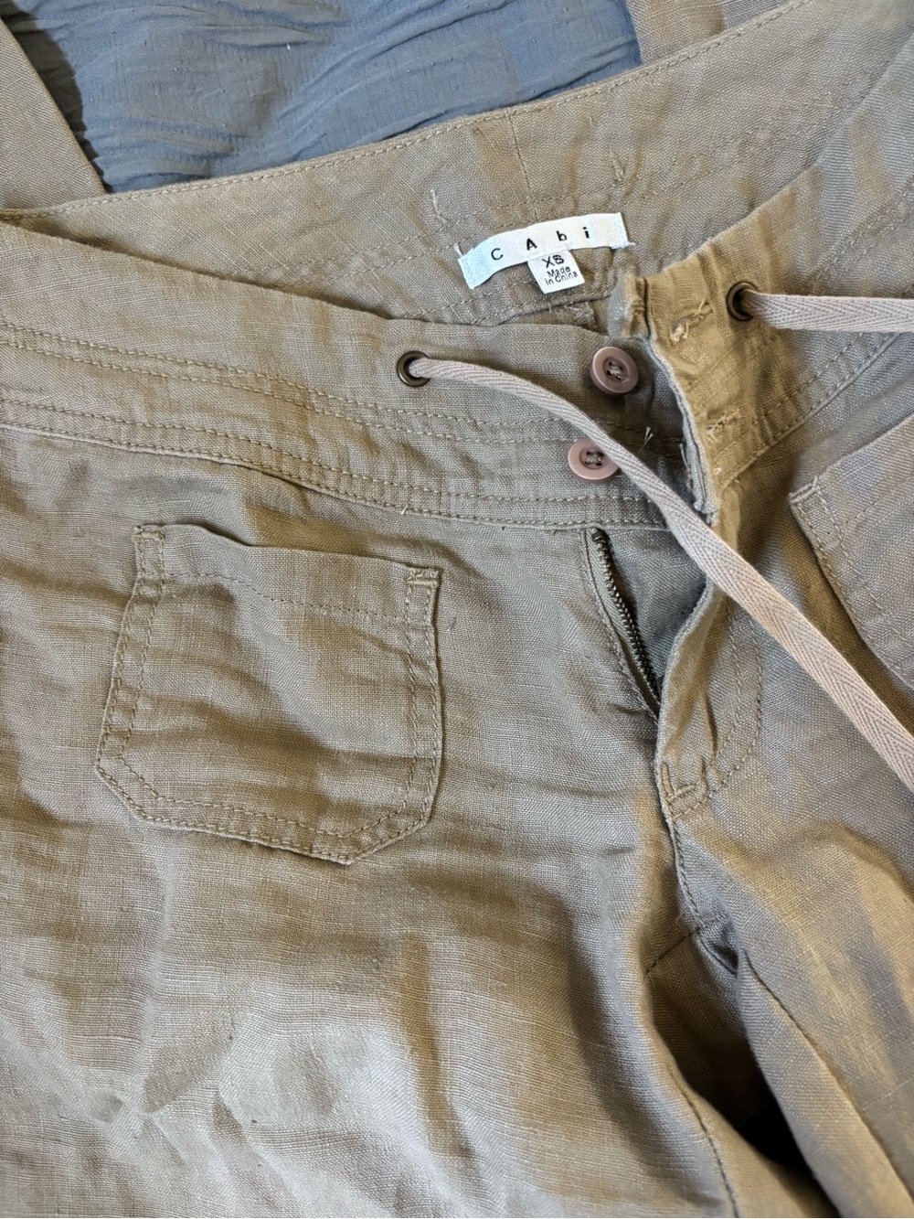 CAbi Wide Leg Linen Pants in Khaki/Tan - Picture 3 of 6